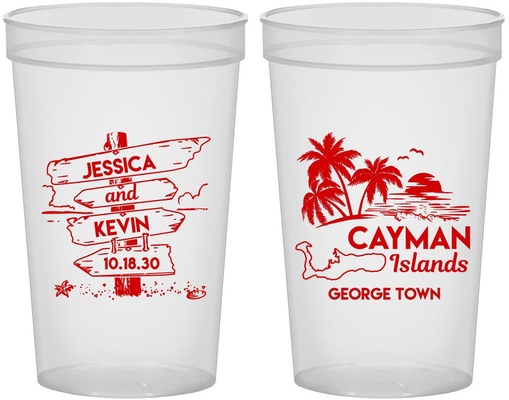 Custom Wedding 22 oz Translucent Cups - Cayman Island | 545