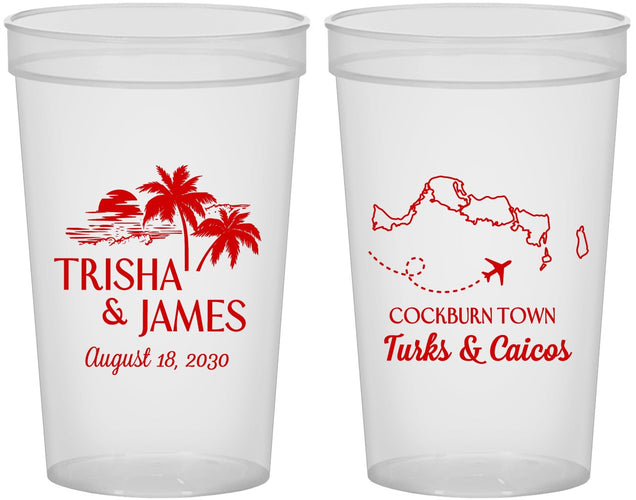 Custom Wedding 22 oz Translucent Cups - Turks And Caicos | 547