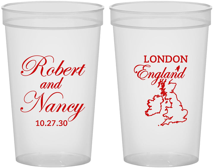 Custom Wedding 22 oz Translucent Cups - England | 548