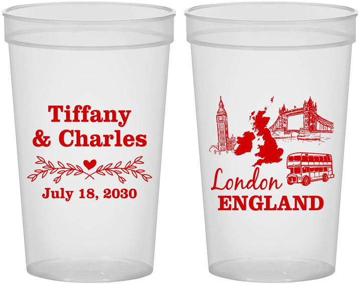 Custom Wedding 22 oz Translucent Cups - England | 549