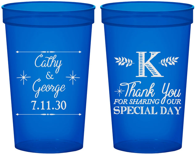 Custom Wedding 22 oz Translucent Cups - Monogram | 556