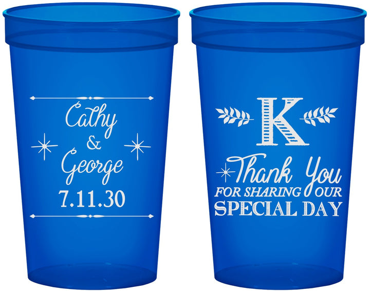 Custom Wedding 22 oz Translucent Cups - Monogram | 556