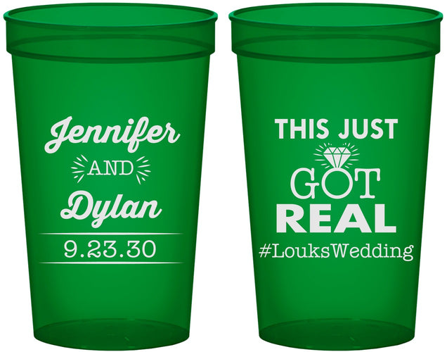 Custom Wedding 22 oz Translucent Cups - Just Got Real | 557
