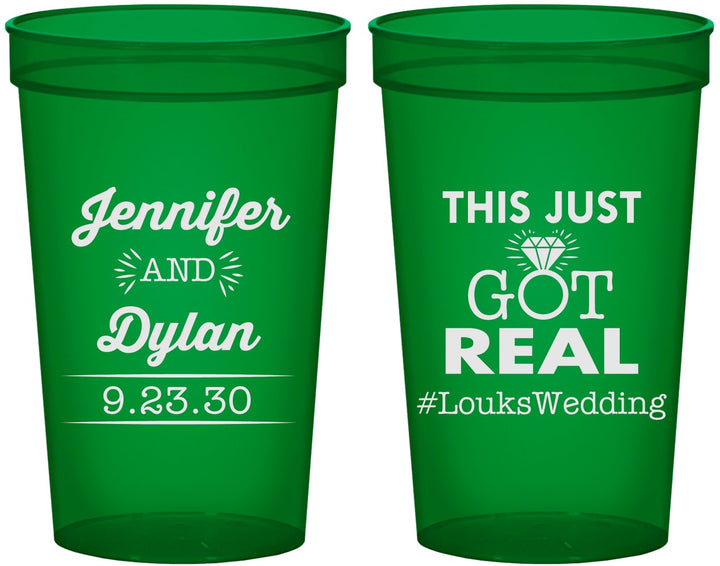 Custom Wedding 22 oz Translucent Cups - Just Got Real | 557