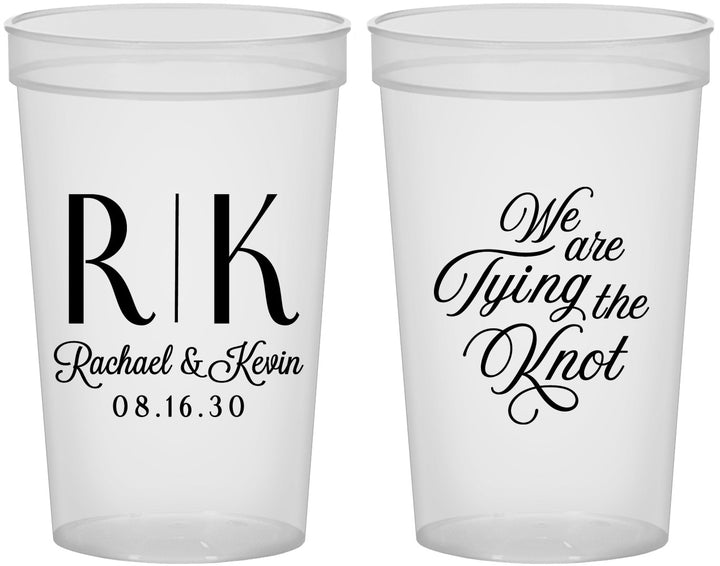 Custom Wedding 22 oz Translucent Cups - Monogram Tying Knot | 559