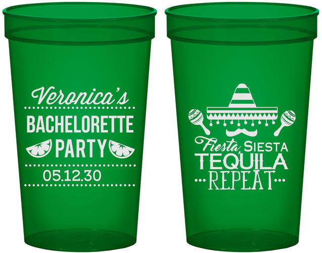 Custom Bachelorette 22 oz Translucent Cups - Fiesta Siesta Tequila Repeat | 60000
