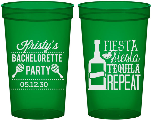 Custom Bachelorette 22 oz Translucent Cups - Fiesta Siesta Tequila Repeat | 60002