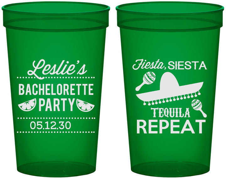 Custom Bachelorette 22 oz Translucent Cups - Fiesta Siesta Tequila Repeat | 60003