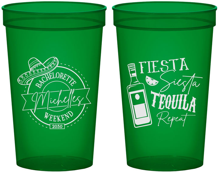 Custom Bachelorette 22 oz Translucent Cups - Fiesta Siesta Tequila Repeat | 60004
