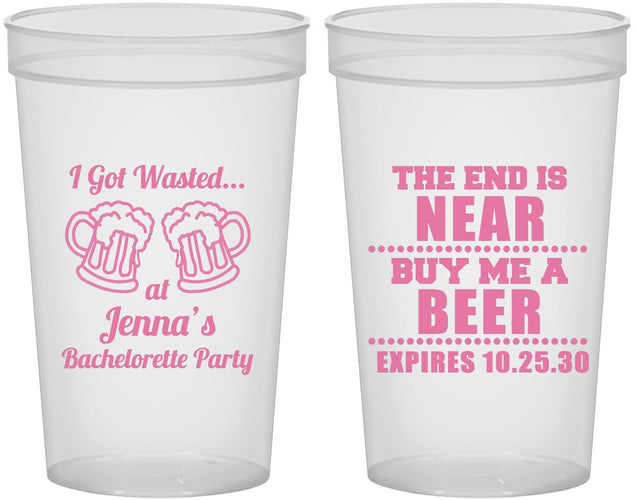 Custom Bachelorette 22 oz Translucent Cups - I Got Wasted | 60015