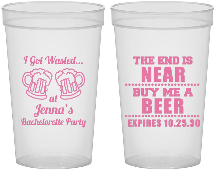 Custom Bachelorette 22 oz Translucent Cups - I Got Wasted | 60015