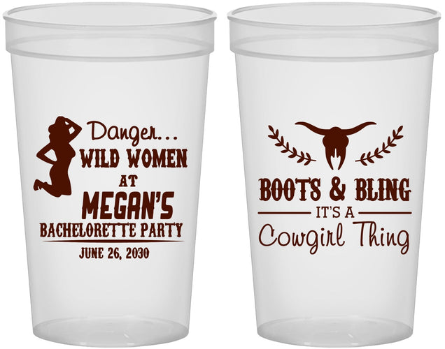Custom Bachelorette 22 oz Translucent Cups - Boots And Bling | 60023