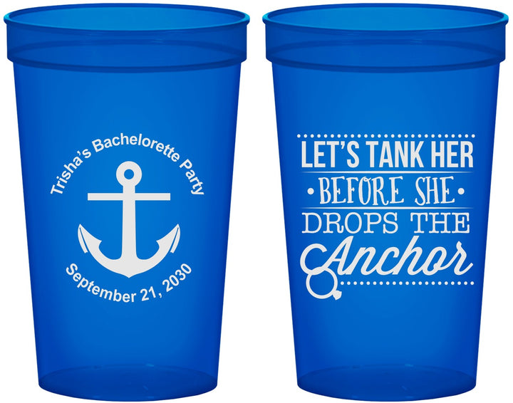 Custom Bachelorette 22 oz Translucent Cups - Tank Her Drop Anchor | 60026