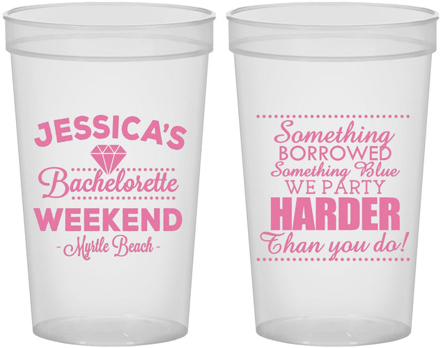 Custom Bachelorette 22 oz Translucent Cups - Something Borrowed | 60028