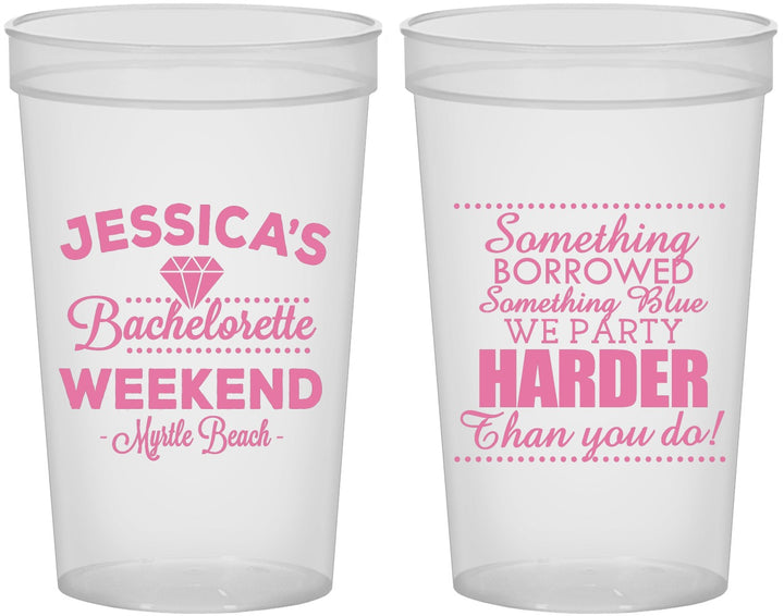 Custom Bachelorette 22 oz Translucent Cups - Something Borrowed | 60028