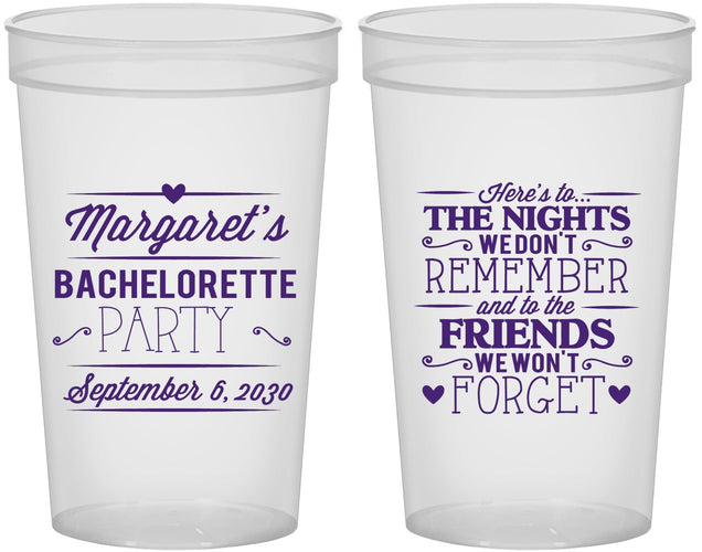 Custom Bachelorette 22 oz Translucent Cups - Nights Remember | 60034