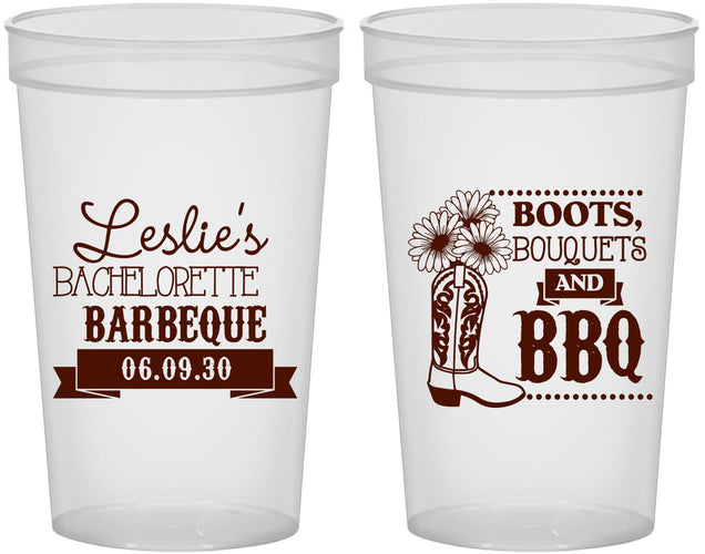 Custom Bachelorette 22 oz Translucent Cups - Boots Bouquets Bbq | 60035