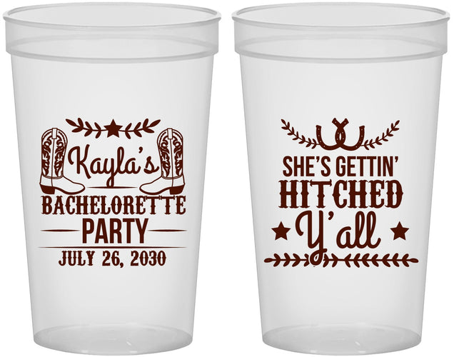 Custom Bachelorette 22 oz Translucent Cups - Getting Hitched Yall | 60047