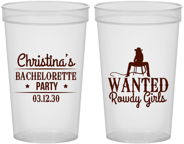 Custom Bachelorette 22 oz Translucent Cups - Wanted Rowdy Girls | 60049