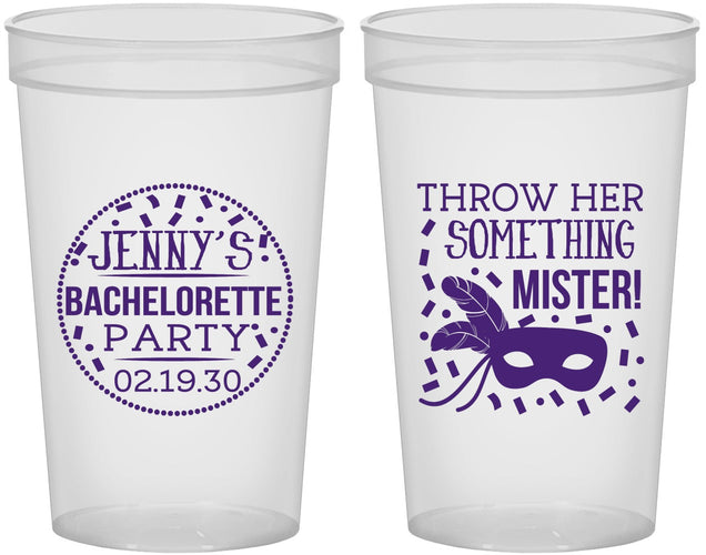 Custom Bachelorette 22 oz Translucent Cups - Mardi Gras | 60055