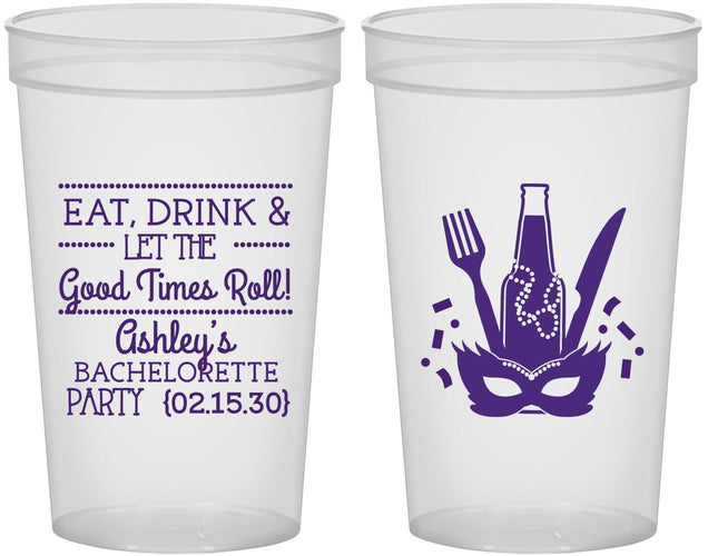 Custom Bachelorette 22 oz Translucent Cups - Mardi Gras | 60057