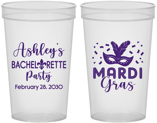 Custom Bachelorette 22 oz Translucent Cups - Mardi Gras | 60060