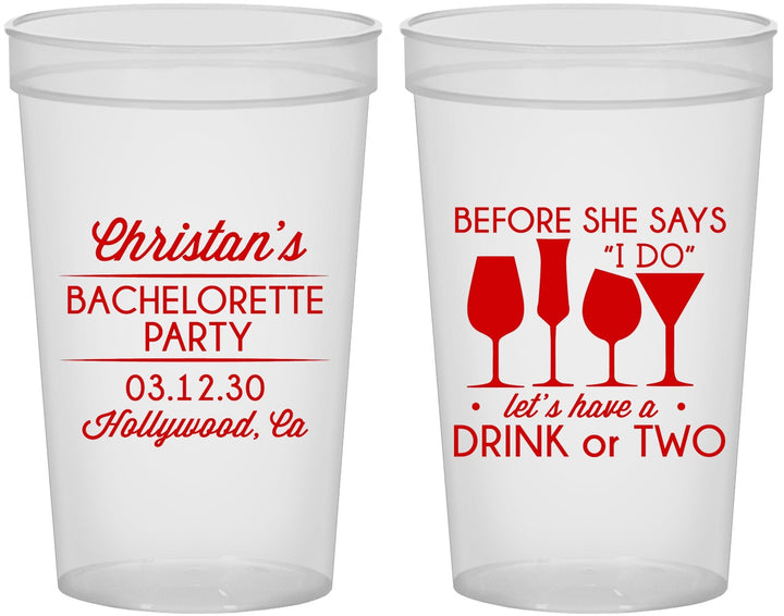 Custom Bachelorette 22 oz Translucent Cups - Before She Says I Do | 60064
