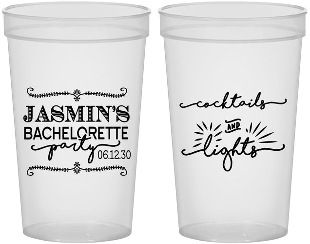Custom Bachelorette 22 oz Translucent Cups - Cocktails And Lights | 60065