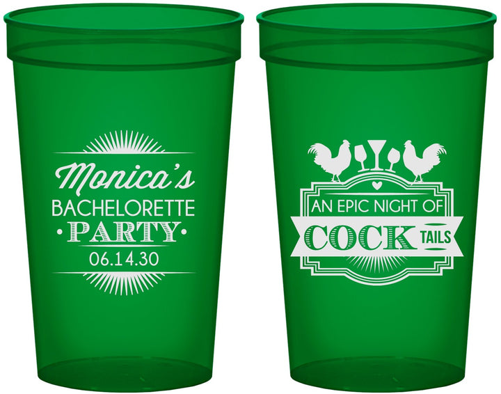 Custom Bachelorette 22 oz Translucent Cups - Epic Night Of Cocktails | 60071