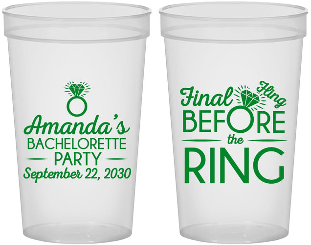 Custom Bachelorette 22 oz Translucent Cups - Final Fling Before The Ring | 60074