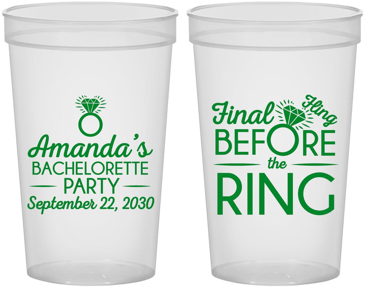 Custom Bachelorette 22 oz Translucent Cups - Final Fling Before The Ring | 60074
