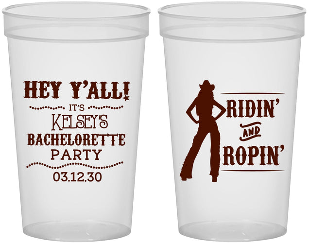 Custom Bachelorette 22 oz Translucent Cups - Ridin And Ropin | 60078