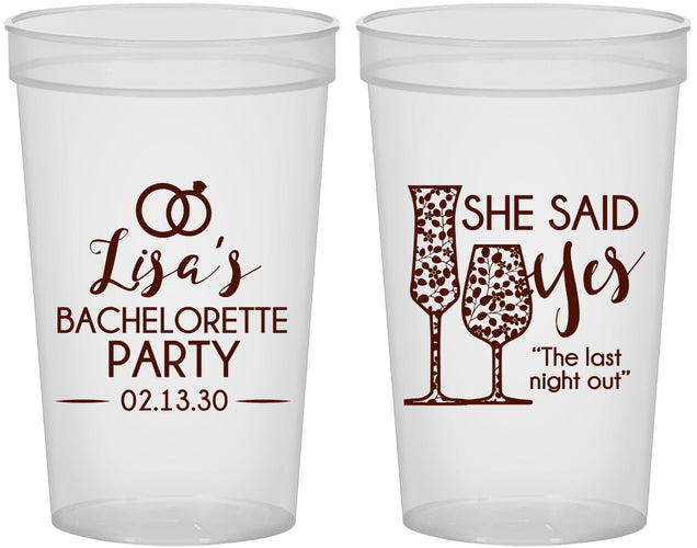 Custom Bachelorette 22 oz Translucent Cups - The Last Night Out | 60097