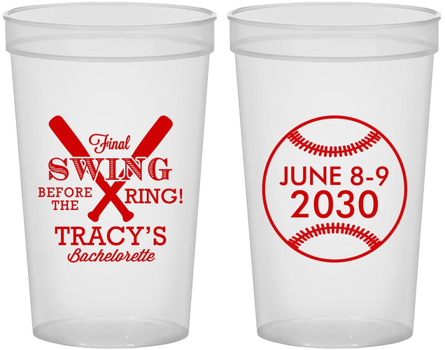 Custom Bachelorette 22 oz Translucent Cups - Final Swing Before Ring | 60109