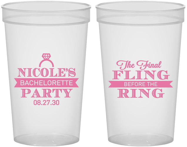 Custom Bachelorette 22 oz Translucent Cups - Final Fling Before The Ring | 60110