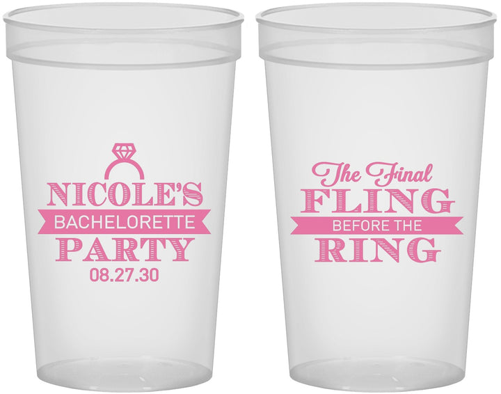 Custom Bachelorette 22 oz Translucent Cups - Final Fling Before The Ring | 60110