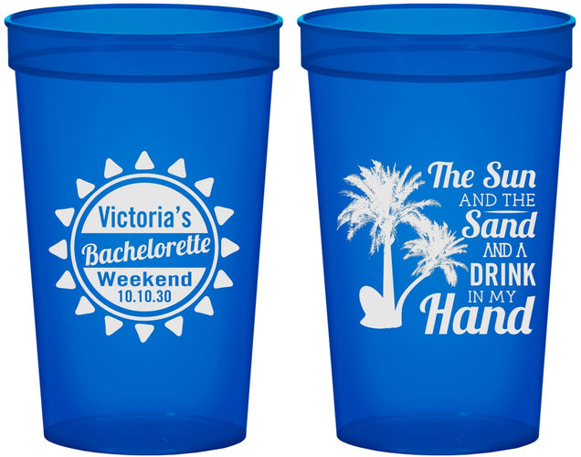 Custom Bachelorette 22 oz Translucent Cups - Sun Sand Drink Hand | 60114