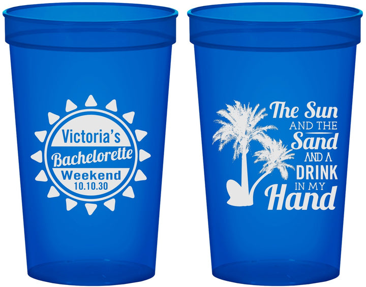 Custom Bachelorette 22 oz Translucent Cups - Sun Sand Drink Hand | 60114