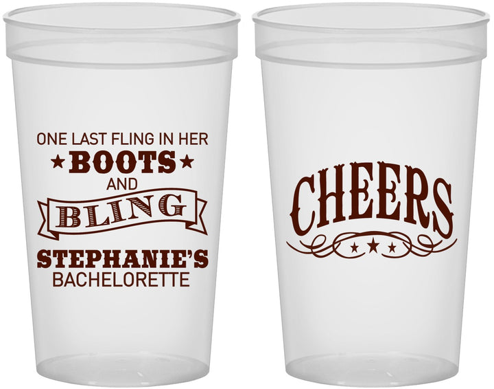 Custom Bachelorette 22 oz Translucent Cups - Boots And Bling | 60118