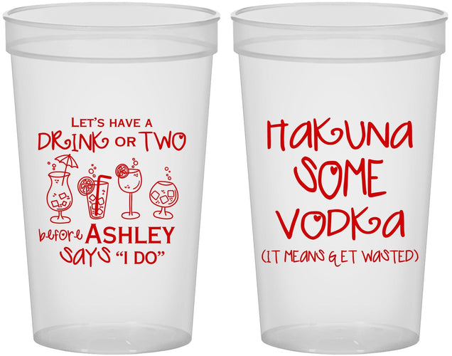 Custom Bachelorette 22 oz Translucent Cups - Lets Get Wasted | 60119