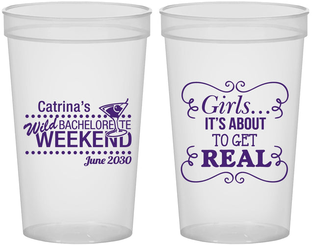 Custom Bachelorette 22 oz Translucent Cups - About To Get Real | 60123