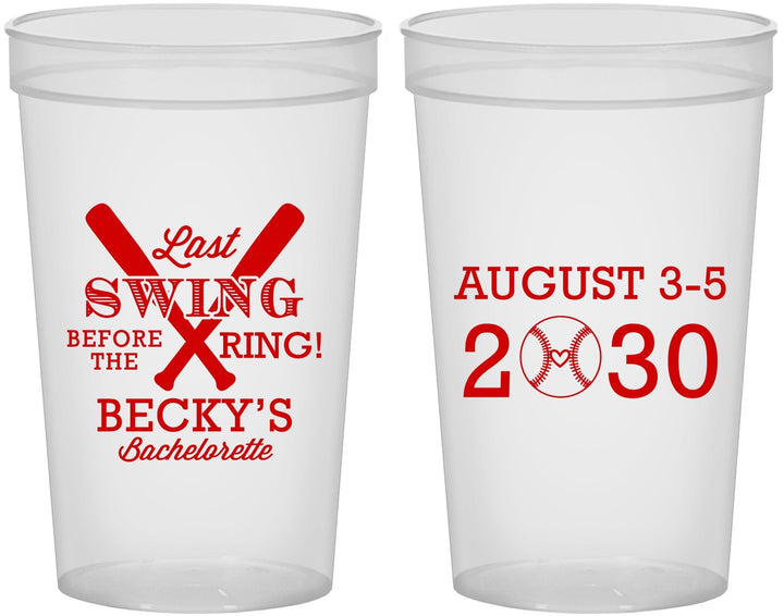 Custom Bachelorette 22 oz Translucent Cups - Last Swing Before Ring | 60127