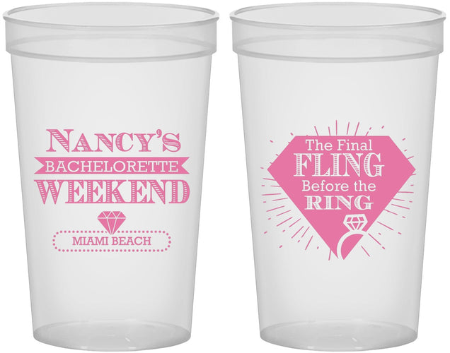 Custom Bachelorette 22 oz Translucent Cups - Final Fling Before The Ring | 60129