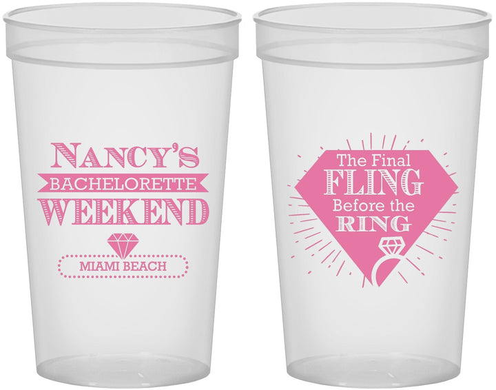 Custom Bachelorette 22 oz Translucent Cups - Final Fling Before The Ring | 60129