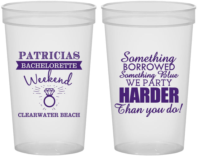Custom Bachelorette 22 oz Translucent Cups - Something Borrowed | 60130