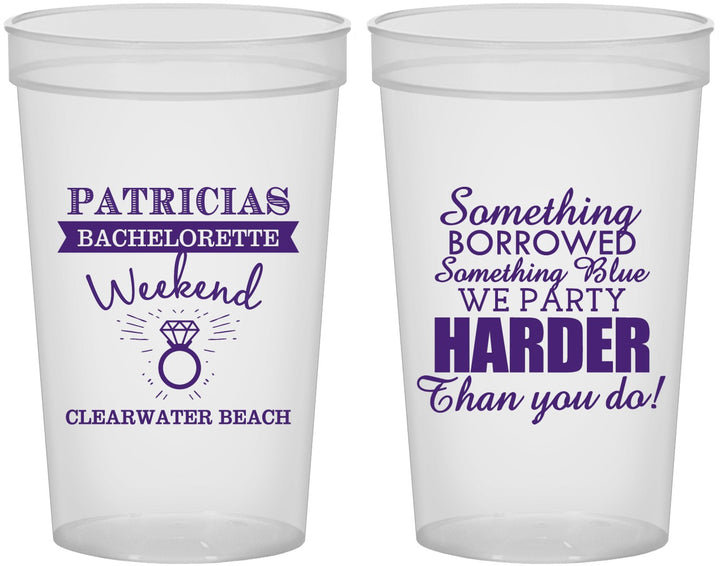 Custom Bachelorette 22 oz Translucent Cups - Something Borrowed | 60130