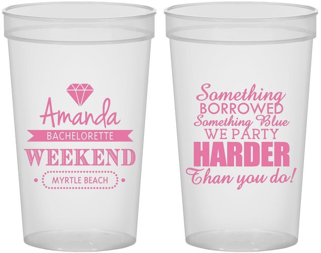 Custom Bachelorette 22 oz Translucent Cups - Something Borrowed | 60131