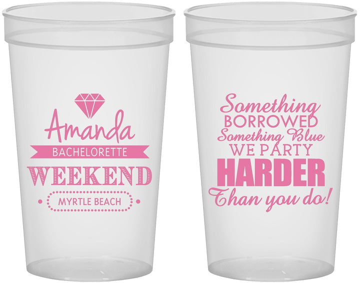 Custom Bachelorette 22 oz Translucent Cups - Something Borrowed | 60131