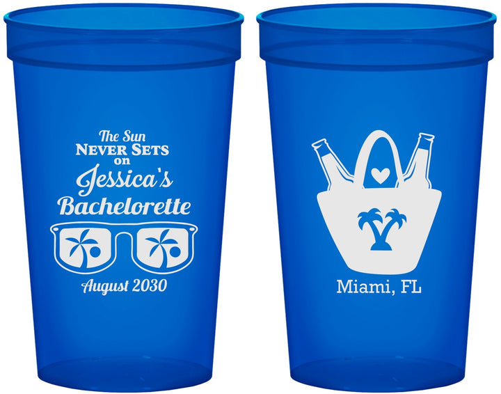 Custom Bachelorette 22 oz Translucent Cups - Beach Sun Never Sets | 60136