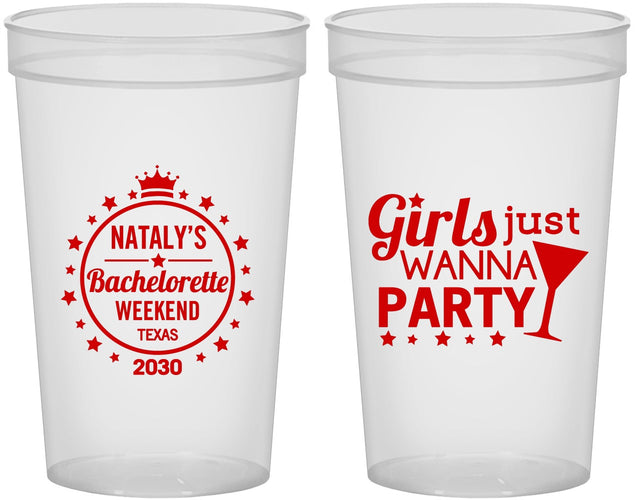 Custom Bachelorette 22 oz Translucent Cups - Girls Just Wanna Party | 60139
